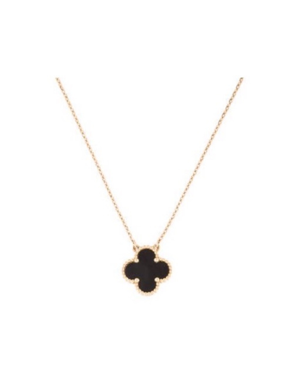 Van Cleef & Arpels Gold Necklace with Black Clover Motif